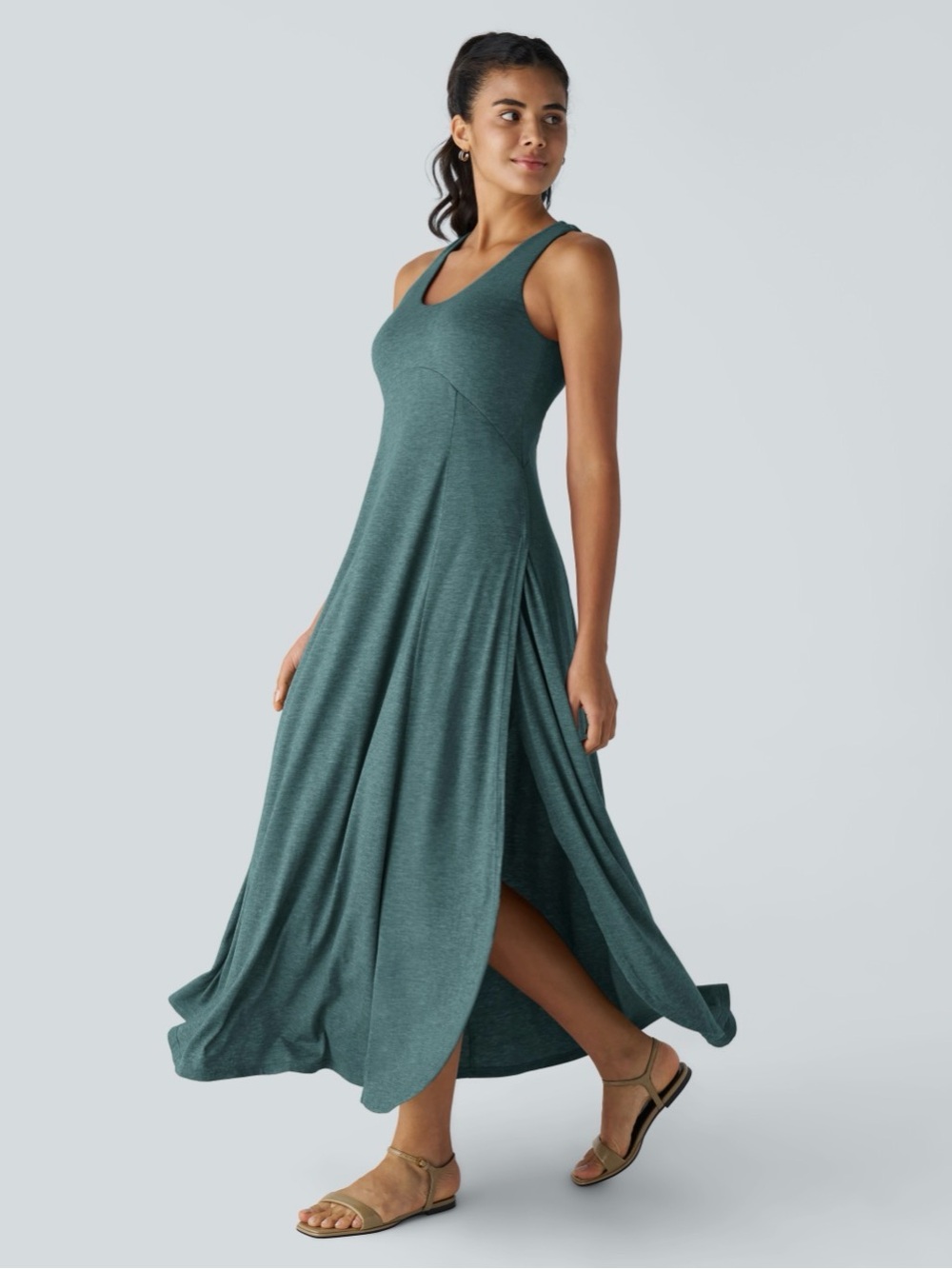 HALARA jade green Maxi Tank Dress with Side Slits